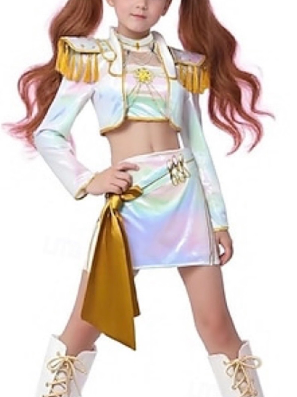 K-Pop Gold-Trim Iridescent Girls' Dance Costume - Kids Costume
